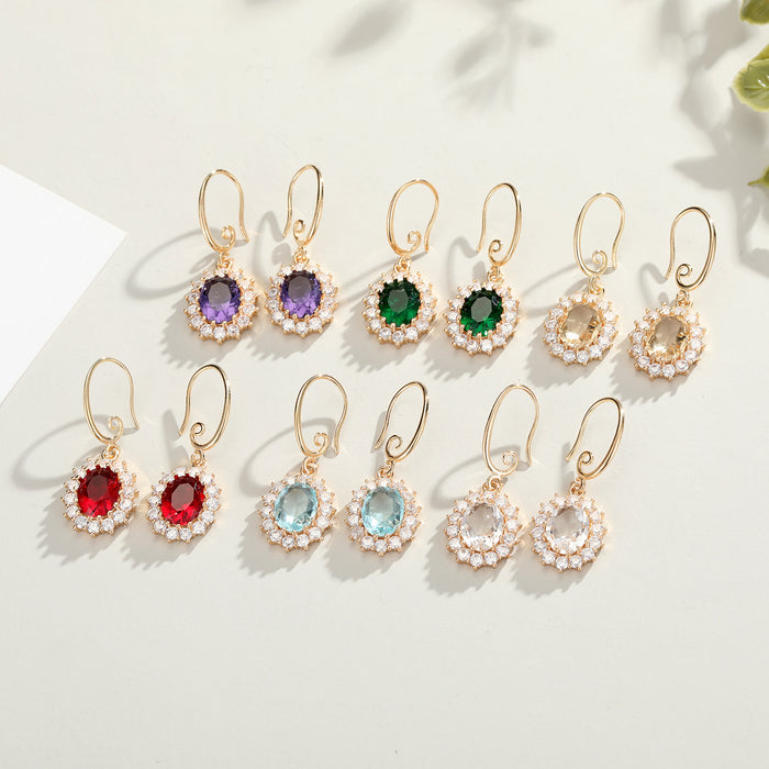 Gold Tone Crystal Halo Hook Earrings in White Red or Green