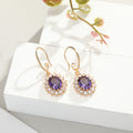 Gold Tone Crystal Halo Hook Earrings in White Red or Green view 4