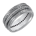 Silver Tone Multirow Textured Wide Band Ring with Dark Details view 1