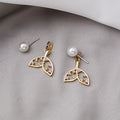 Open Whale Tail Pearl Look and Clear Stone Stud Earrings view 3