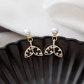 Open Whale Tail Pearl Look and Clear Stone Stud Earrings view 4