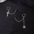 Silver Star and Cross Chain Linked Ear Cuff Earrings view 1