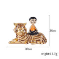 Enamel Boy Riding Tiger Brooch Orange or Blue Outfit Pin view 5
