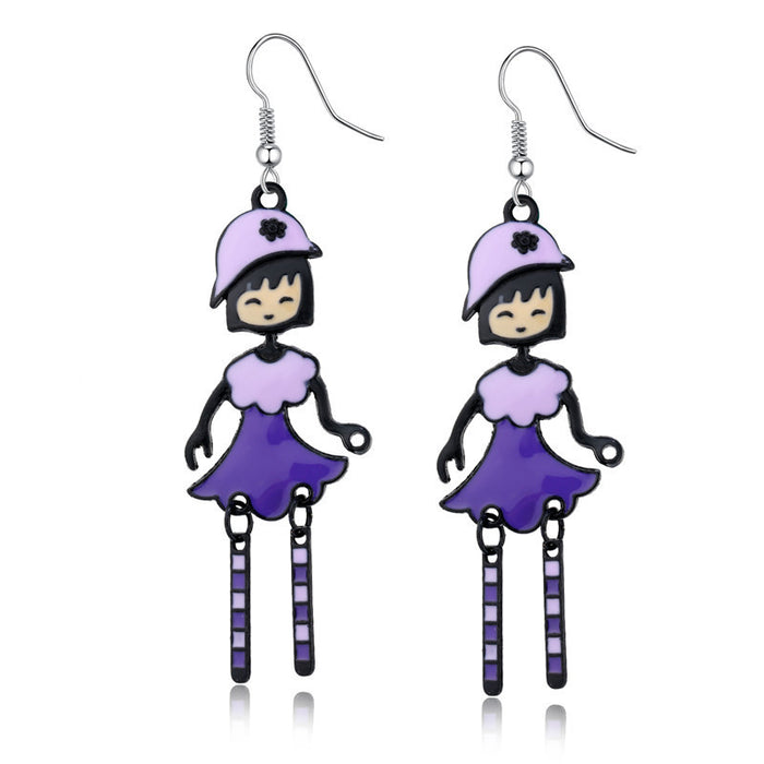Cartoon Girl Hook Earrings in Five Bright Color Options