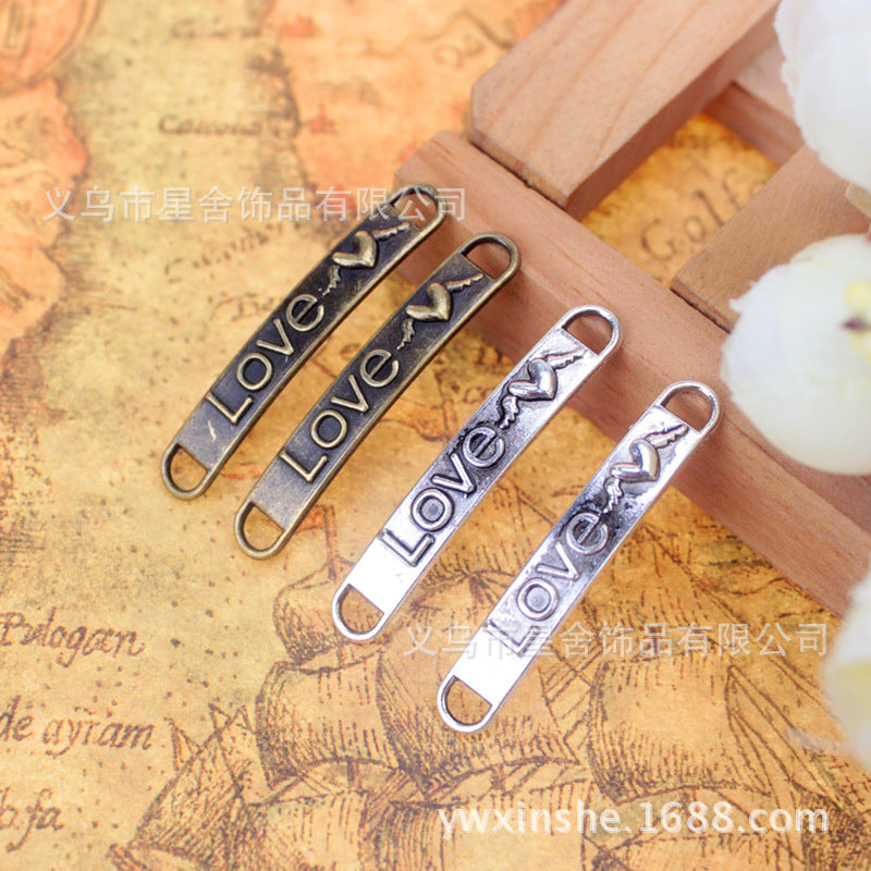 Vintage Curved LOVE Bar Connector Charm, 38x6mm, Two Hole