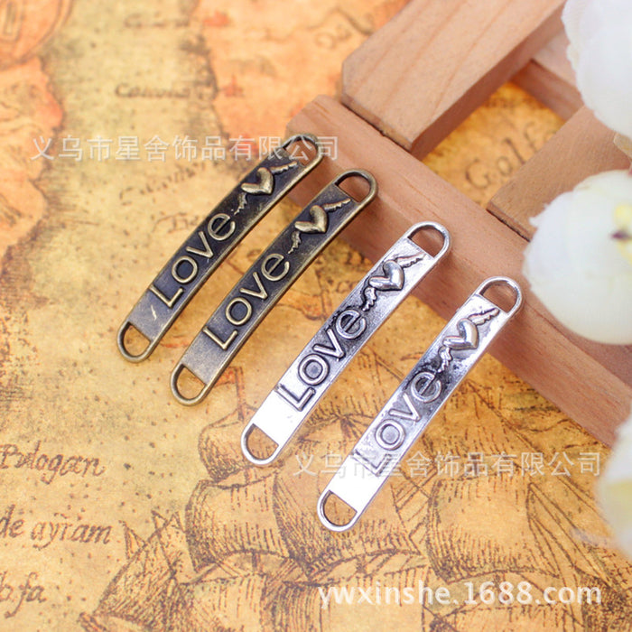 Vintage Curved LOVE Bar Connector Charm, 38x6mm, Two Hole