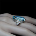 Oversized Pale Blue Oval Solitaire Ring In Polished Silver Tone view 3