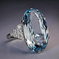 Oversized Pale Blue Oval Solitaire Ring In Polished Silver Tone view 1