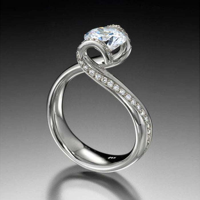 Clear Round Stone Swirl Bypass Silver Tone Ring Jewelry Accessory