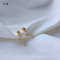 Gold Tone Mini Rose Stem Vertical Bud Stud Earrings Pair view 4