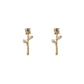 Gold Tone Mini Rose Stem Vertical Bud Stud Earrings Pair view 5
