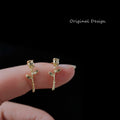 Gold Tone Mini Rose Stem Vertical Bud Stud Earrings Pair view 1