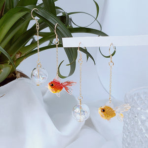 Gold-Tone Asymmetric Goldfish and Clear Bubble Drop Earrings