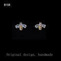 Gold Tone Clear Stone Honey Bee Stud Earrings For Women view 6