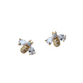 Gold Tone Clear Stone Honey Bee Stud Earrings For Women view 5