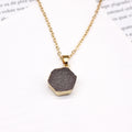 Gold Tone Hexagonal Druzy Pendant Necklaces in Green or Gray view 7