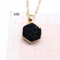 Gold Tone Hexagonal Druzy Pendant Necklaces in Green or Gray view 4