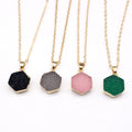 Gold Tone Hexagonal Druzy Pendant Necklaces in Green or Gray view 2