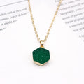 Gold Tone Hexagonal Druzy Pendant Necklaces in Green or Gray view 6