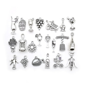 Silver-Tone Wine Glass Metal Charms with 21 Listed Options