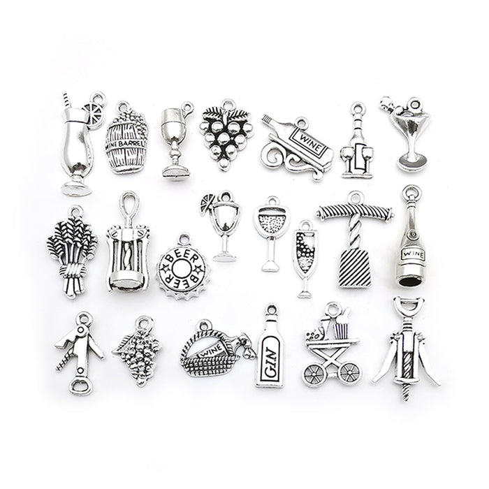 Silver-Tone Wine Glass Metal Charms with 21 Listed Options