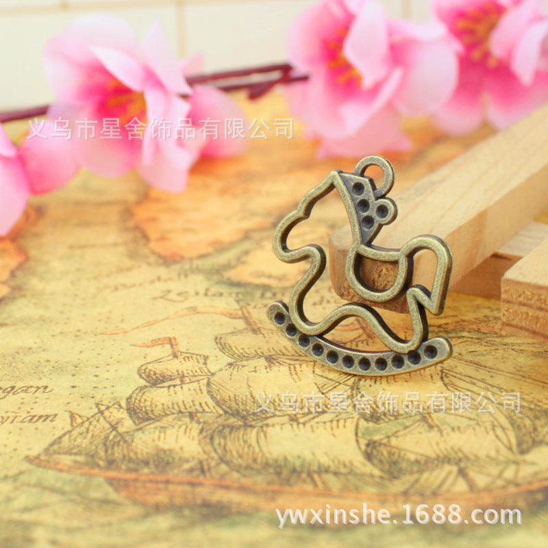 29x30mm Antique Bronze Hollow Rocking Horse Alloy Charm Pendant
