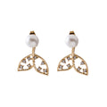 Open Whale Tail Pearl Look and Clear Stone Stud Earrings view 5
