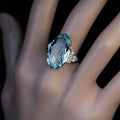 Oversized Pale Blue Oval Solitaire Ring In Polished Silver Tone view 2