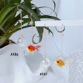 Gold Tone Goldfish And Clear Bubble Asymmetric Long Earrings In Two Colors view 2