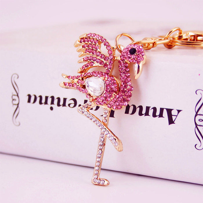 Pink Rhinestone Flamingo Keychain, Zinc Alloy, 6.9 by 12.6 cm
