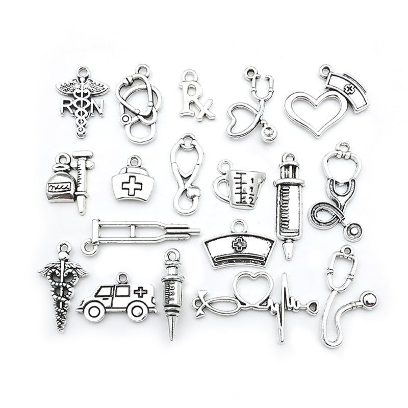 Antique Silver Zinc Alloy Nurse Hat Stethoscope Medical Tool Nurse Cap Charm Pendant for DIY Jewelry