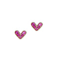 Mini Gold Pink Crystal Heart Stud Earrings Beaded Edge view 5