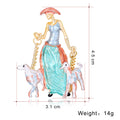 Red Gold Tone Woman Walking Dogs Enamel Two Designs Metal Brooch Pin view 2