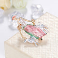 Red Gold Tone Woman Walking Dogs Enamel Two Designs Metal Brooch Pin view 4