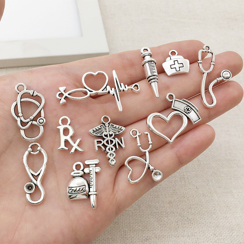 Antique Silver Zinc Alloy Nurse Hat Stethoscope Medical Tool Nurse Cap Charm Pendant for DIY Jewelry