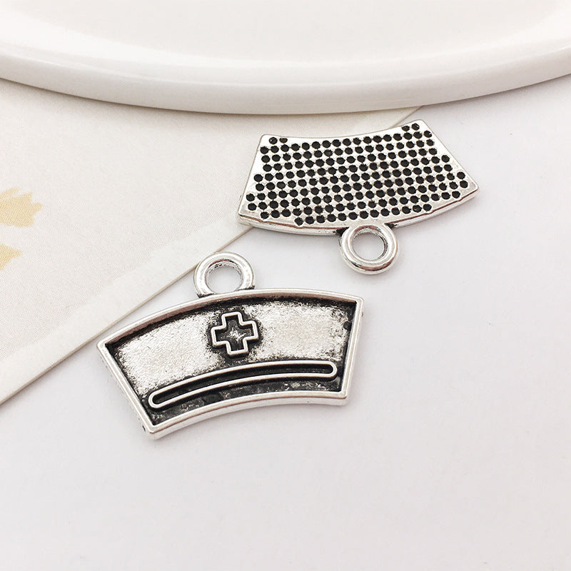 Antique Silver Zinc Alloy Nurse Hat Stethoscope Medical Tool Nurse Cap Charm Pendant for DIY Jewelry