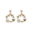 White and Pink Garden Wreath Gold Tone Stud Earrings view 5
