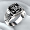 Black Enamel Scorpion Signet Ring With Engraved Shoulders view 1