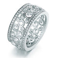 Triple Row Round Stone Wide Band Ring With Clear Stone Accents view 4