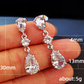 Pear And Round Clear Stone Long Drop Earrings In Silver Tone view 4
