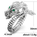 White Gold Tone Open Dragon Ring Green Eyes Pavé Accents view 2