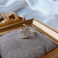 Gold Tone Clear Stone Crescent Moon And Star Open Adjustable Ring view 6