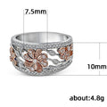 Two-Tone Floral Openwork Wide Ring With Crystal Accents view 5
