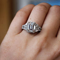 Emerald Cut Center Stone Vintage Halo Ring In Silver Tone view 3