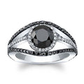 Silver-Tone Black Crystal Eye Motif Ring With Pavé Band view 1