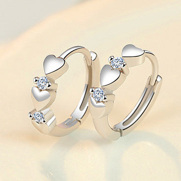 Heart Huggie Hoop Earrings Silver Gold Rose Alloy Clear