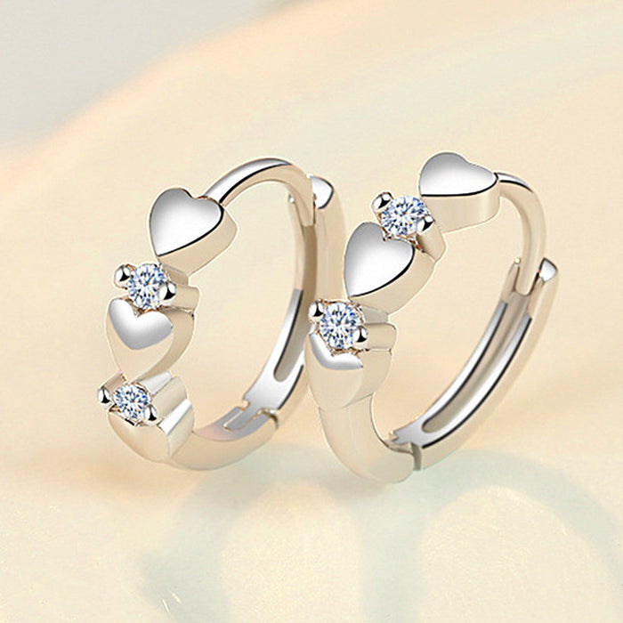 Heart Huggie Hoop Earrings Silver Gold Rose Alloy Clear