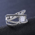 Silver-Tone Split Band Ring With Round Crystal Center view 3