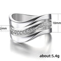 White Gold Tone Three Line Wave Band Clear Stone Ring view 5