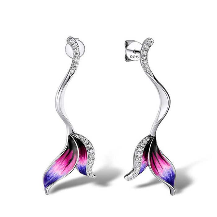 Purple Gradient Flower Silver Tone Dangle Earrings